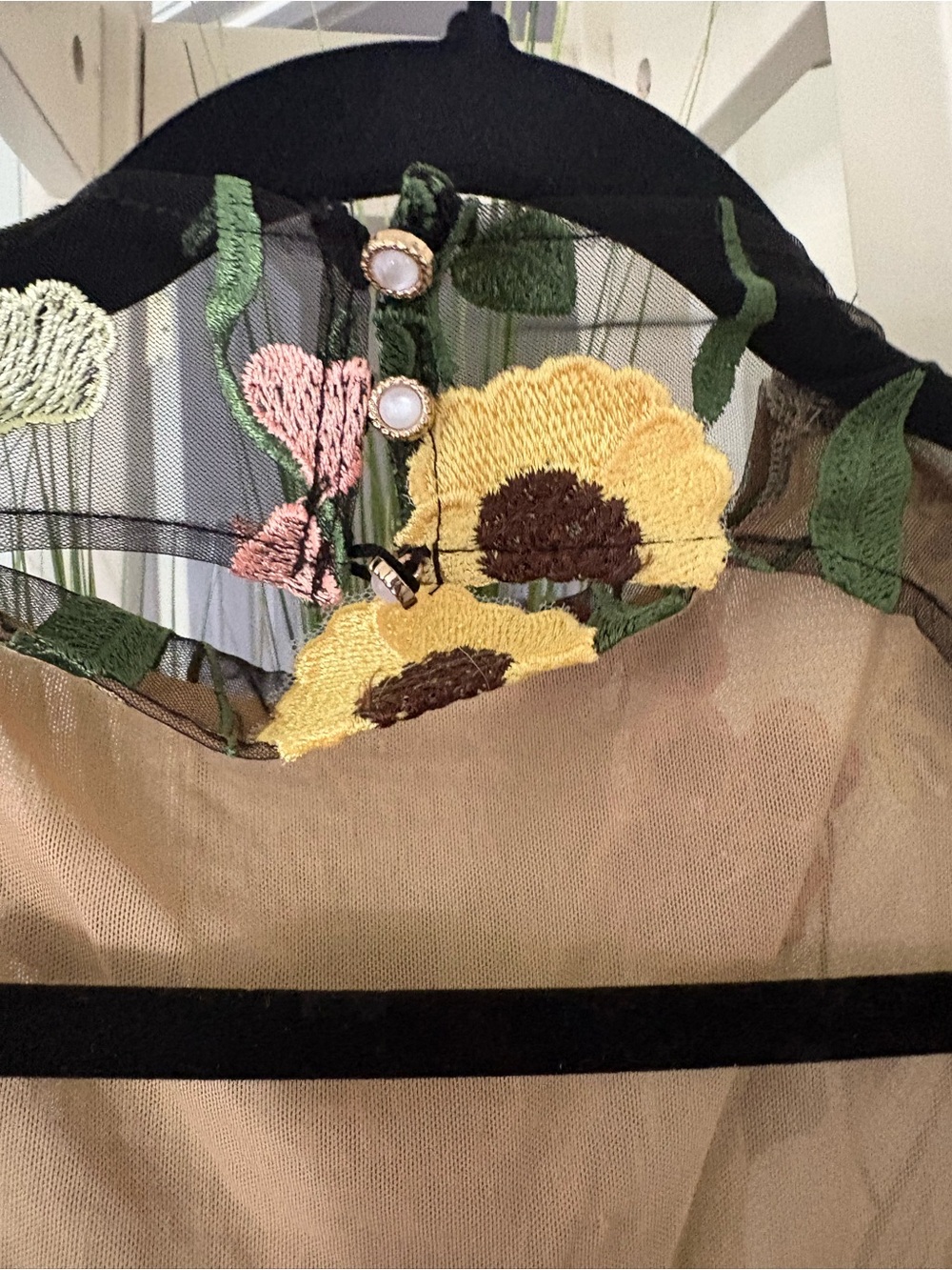 Black Sheer Backless Dress with Multicolor Floral Appliqué - Picture 3 of 4